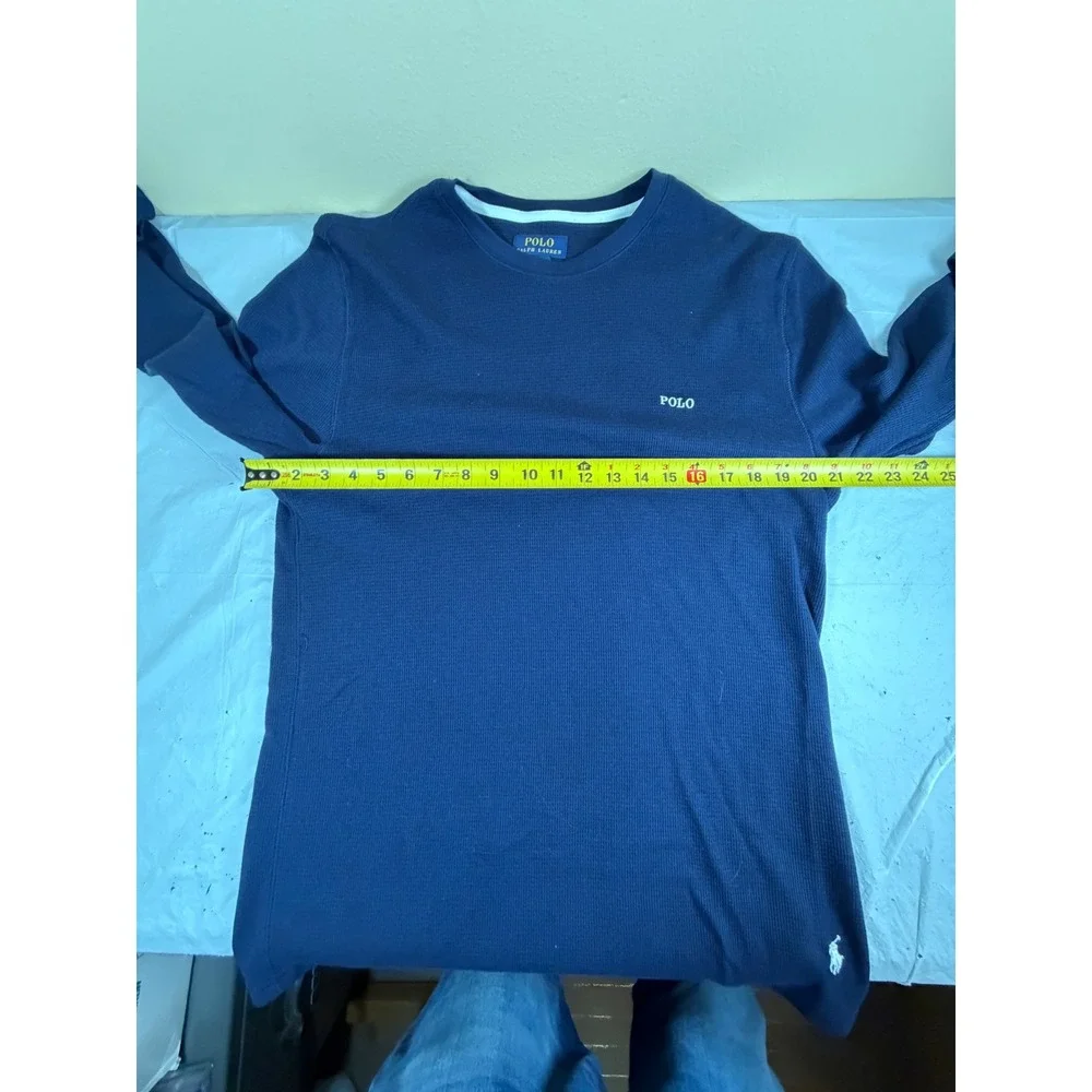 Polo Ralph Lauren Mens Large Navy Blue Waffle Knit Thermal Sleep Shirt PWLC2F